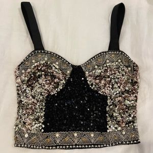 Beautiful Zara sequin and pearl black crop top blouse